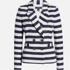 NWT Halogen x Atlantic-Pacific Navy White British Stripe Blazer Size 8